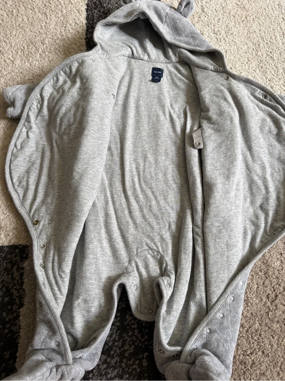babyGap - Baby Quilted Hooded One-Piece Velour Snowsuit - Gray 6-12 months